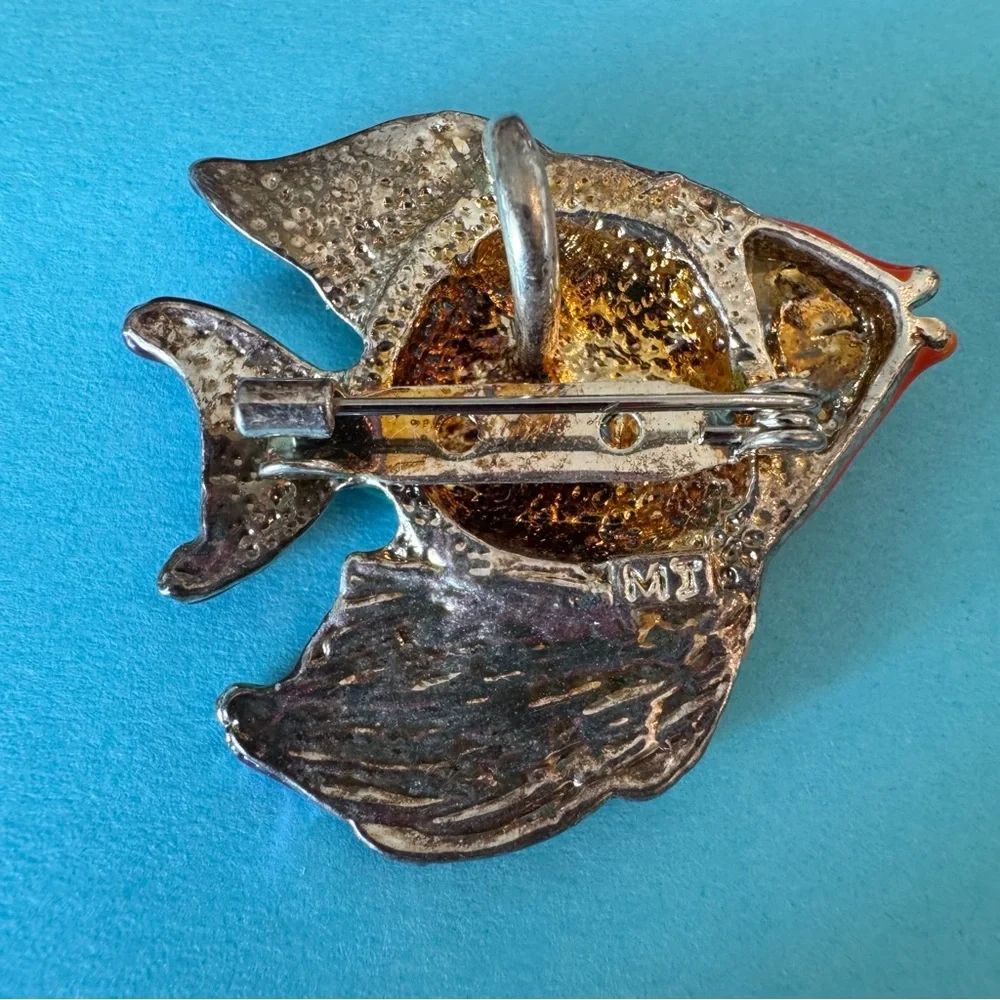 Vintage MJ Signed Tropical Rainbow Fish Enamel Brooch Pin Pendant Jewelry - Picture 3 of 4